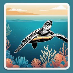 Sea Turtle Sticker - A serene sea turtle gliding through the ocean. ,vector color sticker art,minimal