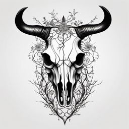 Abstract bull skull roots tattoo. Deep-seated connection to nature.  minimalist black white tattoo style