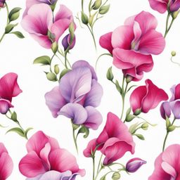 Sweet pea flower tattoo, Tattoos inspired by the charming and delicate sweet pea flower. ,colorful, tattoo pattern, clean white background