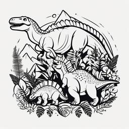 Dinosaur Family Tattoo - Celebrate family bonds with a charming tattoo featuring a dinosaur family.  simple vector color tattoo,minimal,white background