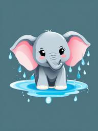 Cute clipart - baby elephant splashing water with its trunk  color,minimalist,vector clipart