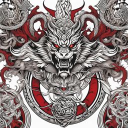 Viking dragon tattoo, Tattoos featuring dragons in the Norse and Viking art style.  color, tattoo style pattern, clean white background