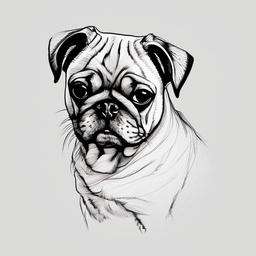 drawing of pug  minimal rough scribbles,doodles,black and white