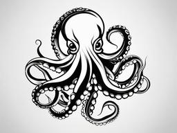 Octopus Black and White Tattoo - Keep it classic with a black and white octopus tattoo for a timeless and sophisticated appearance.  simple vector color tattoo,minimal,white background