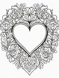 Hearts and Flowers Coloring Pages - Lovely Hearts Surrounded by Flowers  minimal black outline printable sheet, coloring page