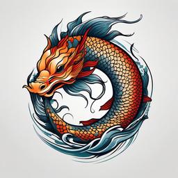 Japanese Koi Dragon Tattoo - Artistic tattoo combining a Japanese koi fish and dragon.  simple color tattoo,minimalist,white background