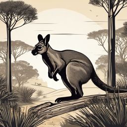 Wallaby Clip Art - A wallaby hopping in the Australian bush,  color vector clipart, minimal style