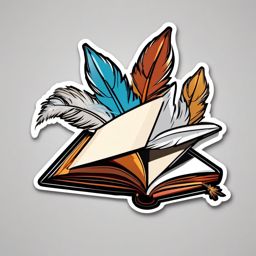 Book and Quill Sticker - Open book with a feather quill, ,vector color sticker art,minimal