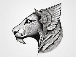 Sphinx Tattoo - Mythical creature symbolizing mystery and wisdom  minimal tattoo design,white background