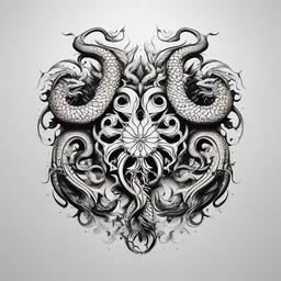 Hydra Tattoo - Mythical multi-headed creature symbolizing adaptability  minimal tattoo design,white background