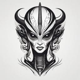 Tattoo Man Alien - Express your extraterrestrial identity with bold and impactful alien-themed tattoos.  simple color tattoo,vector style,white background