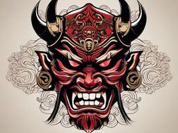 Oni Mask Samurai Tattoo-Intricate and artistic tattoo featuring an Oni mask with a samurai twist, capturing traditional and warrior aesthetics.  simple color vector tattoo
