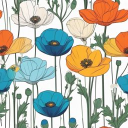 Arctic Poppy Clip Art - Vibrant Arctic poppy blossoms,  color vector clipart, minimal style