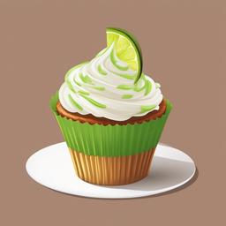 create a Coconut Lime Cupcake sticker- Moist coconut lime cupcakes topped with tangy lime with coconut and cream cheese frosting. on the side please add coconut and lime. color sticker vector art. 