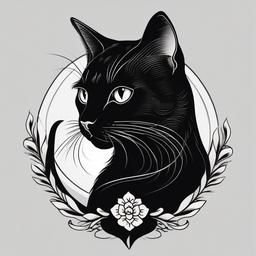 Black Cat Tattoo Traditional - Traditional-style tattoo featuring a black cat.  minimal color tattoo, white background