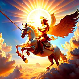 helios, the sun god, riding his chariot across the sky, bringing daylight to the world. 