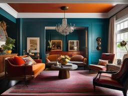 Eclectic living room showcases an expertly curated mix of bold colors, vintage collectibles, and bespoke furniture, creating a space that celebrates individuality and artistic expression.  