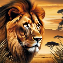 Lion Clipart in a Savannah,Majestic lion in a vast savannah, the embodiment of courage and strength. 