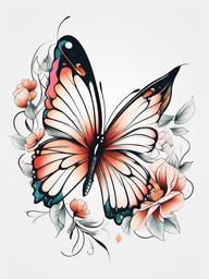 delicate butterfly tattoo designs  simple color tattoo, minimal, white background