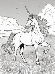 Unicorn Coloring Pages - Unicorn in a peaceful meadow with other magical creatures  simple coloring pages