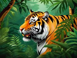 Tiger Clipart in a Jungle,Ferocious tiger in the heart of the jungle, a symbol of power and protection. 