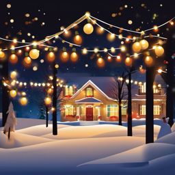 Christmas Lights Art Clip,Designing a holiday lights exhibition poster  simple, 2d flat