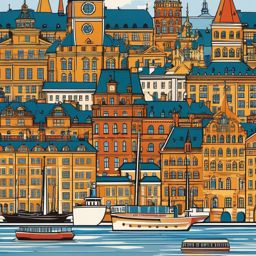 Stockholm clipart - Stockholm Palace and city islands, ,color clipart vector style