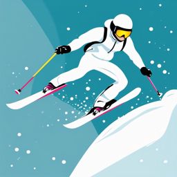 Snow Skiing Freestyle Trick Clipart - A skier performing a freestyle trick on the snow.  color vector clipart, minimal style