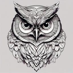 3D Owl Tattoo Design - Explore creative 3D design elements with a unique 3D owl tattoo.  simple color tattoo,vector style,white background