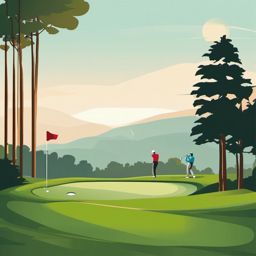 Golf Course Teeing Off Clipart - A golfer teeing off from the starting point.  color vector clipart, minimal style