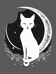 Cat and Moon Silhouette Tattoo - Tattoo featuring a cat silhouette with a moon background.  minimal color tattoo, white background