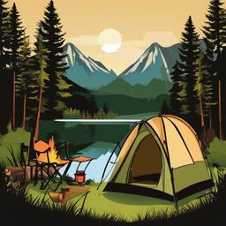 Camping clipart - nature scenery while camping  vector clipart