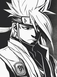 drawing of Jiraiya anime  minimal rough sketch scribbles,doodles,black and white