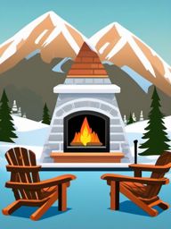 Ski Resort and Fireplace Emoji Sticker - Après-ski relaxation, , sticker vector art, minimalist design