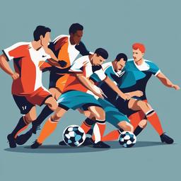 Soccer clipart - group of players fighting for the ball  color,minimalist,vector clipart