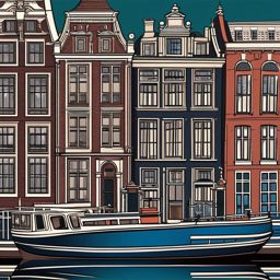 Amsterdam clipart - Rijksmuseum and Amsterdam canals, ,color clipart vector style