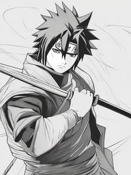 drawing of Sasuke Uchiha anime  minimal rough sketch scribbles,doodles,black and white