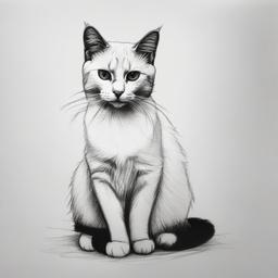 pencil sketch of cat  minimal rough sketch scribbles,doodles,black and white