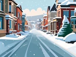 Snowy Street clipart - Residential street covered in fresh snow, ,vector color clipart,minimal