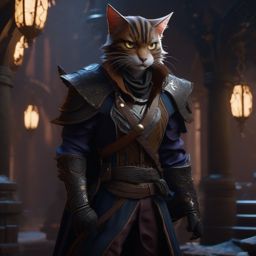 Kiranth Shadowclaw, a catfolk rogue with unmatched stealth and agility detailed matte painting, deep color, fantastical, intricate detail, splash screen, complementary colors, fantasy concept art, 8k resolution trending on artstation unreal engine 5