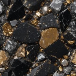 Granite displaying a mix of silver, black, and gold hues top view, product photoshoot realistic background, hyper detail, high resolution