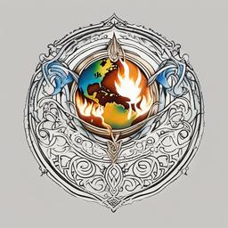 earth water air fire tattoo  simple color tattoo,white background