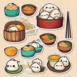 Happy Dumpling sticker- Adorable Dim Sum Delight, , color sticker vector art