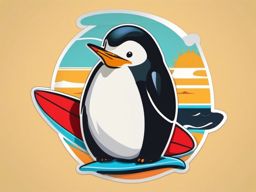 Penguin with Surfboard Sticker - A penguin ready to catch some waves. ,vector color sticker art,minimal
