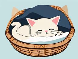 Cute clipart - sleepy kitten in a basket  color,minimalist,vector clipart