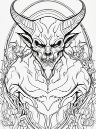 Devil Coloring Pages - Horned Fiend of Halloween Horror  minimal black outline printable sheet, coloring page