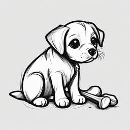 drawing of a puppy with a bone  minimal rough sketch scribbles,doodles,black and white