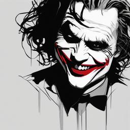 drawing of the Joker with a grin  minimal rough sketch scribbles,doodles,black and white