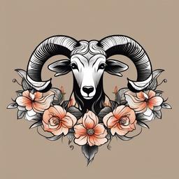 aries tattoo with flowers  simple vector color tattoo