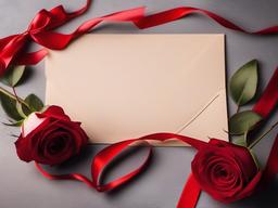 Valentines Day background - Handwritten love letter with a rose and red ribbon on a table  aesthetic background wallpaper